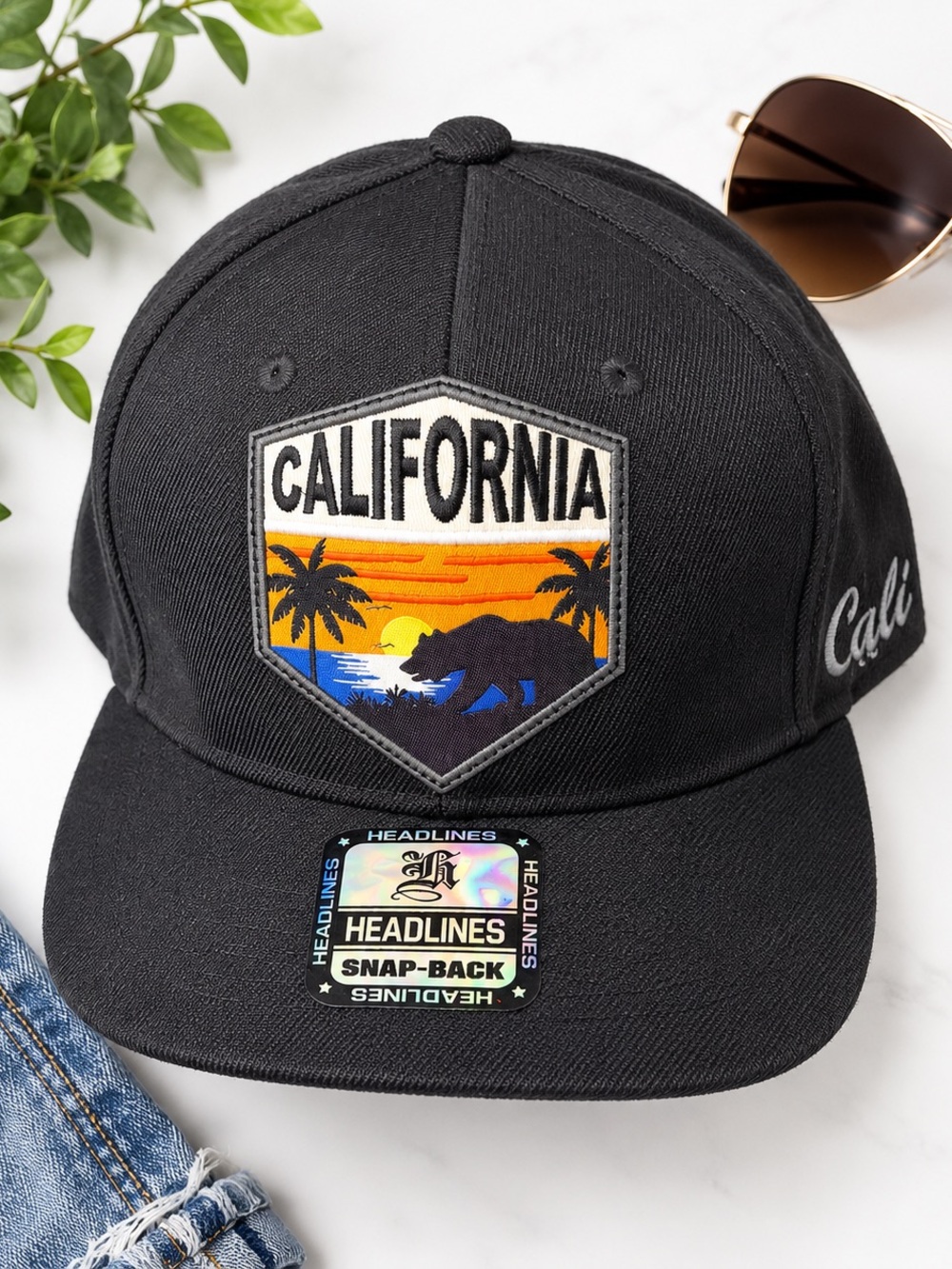 California Bear Sunset Black Snapback Hat Cali Embroidered Adjustable NWT